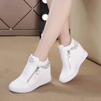 new women wedge sneakers side zipper pu casual shoes sequins thick bottom white shoe womens internal heighten flat sneaker
