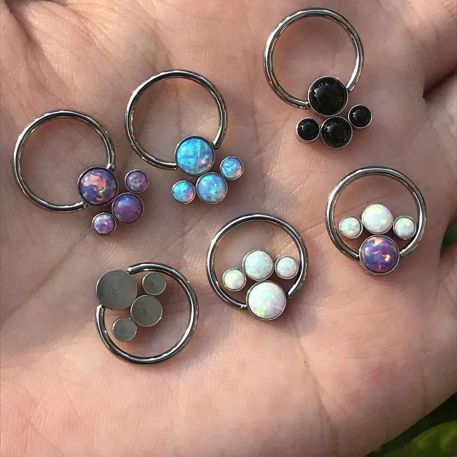 Женская Новинка 16 Калибр (1 2 мм) кольцо из нержавеющей стали с опалом для пирсинга