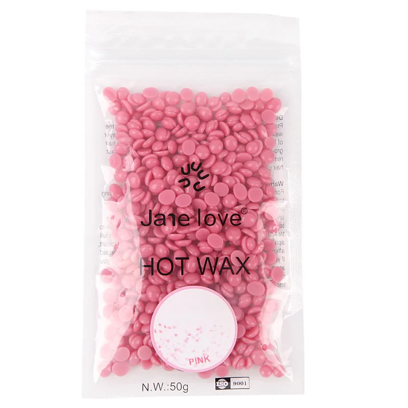 Pink Хит, 50 г, восковые бобы, без полосок, для депиляции, горячая пленка, твердый воск, гранулы, для восковой эпиляции, бикини, для лица, для удаления волос, Bean cera для женщин и мужчин - Цвет: Pink