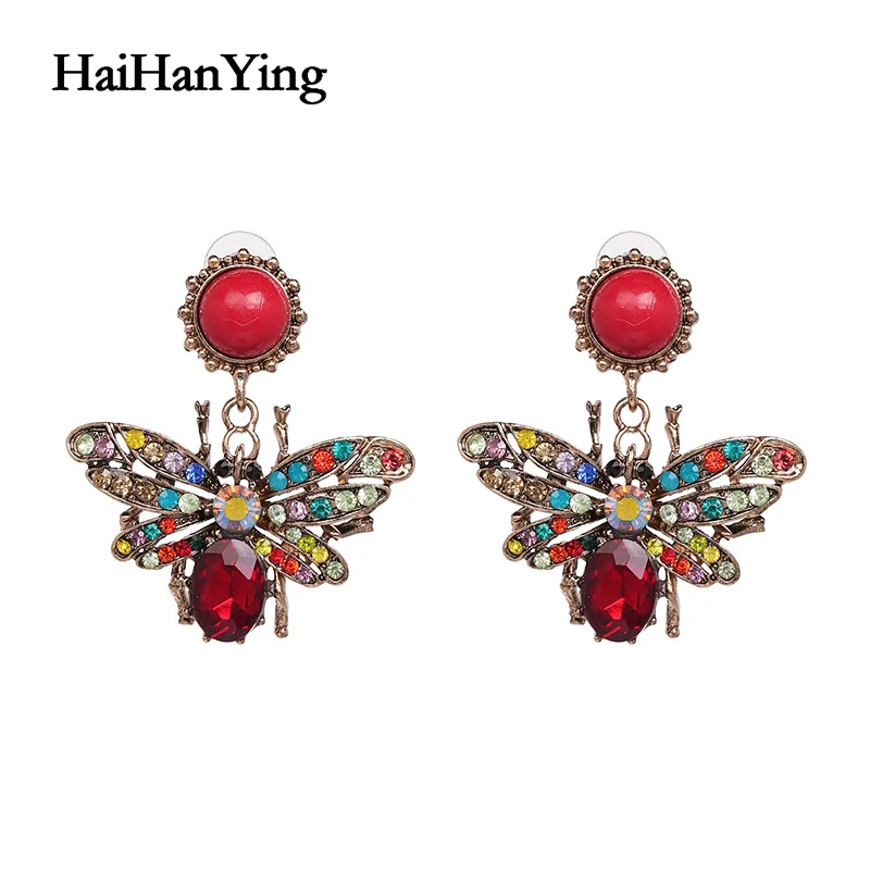 

Bohemia color bee hollow full diamond women's earring insect animal party wedding gold fashion earring alloy unique like jewelry