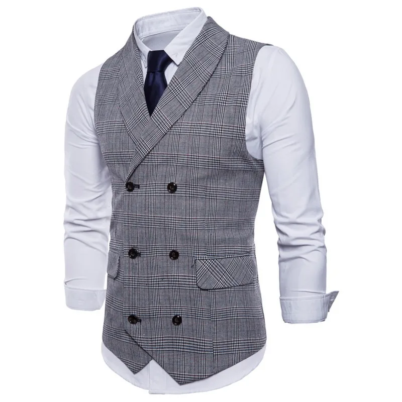 

Mens 2021 Suit Vest Double Button Smart Casual Waistcoat New Men Leisure High Quality Plaid Waistcoat Mens Suit Vest