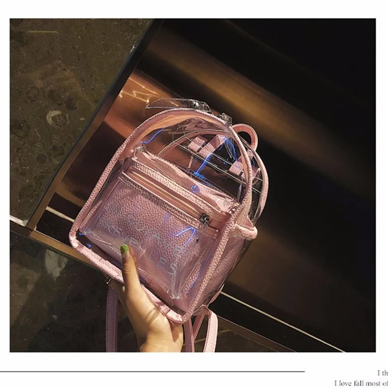 Women Transparent Jelly Small Backpacks Girls Mini Clear Backpack Fashion Letter Back Pack Teenage Girls Fashion Bookbag