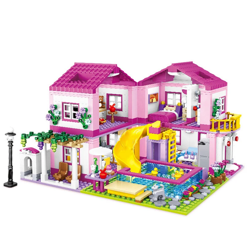 

Summer City House Double-Storey Villa Castle Figures MOC Building Blocks Sets Bricks Friends Model Classic Toys Kids Girls Gift