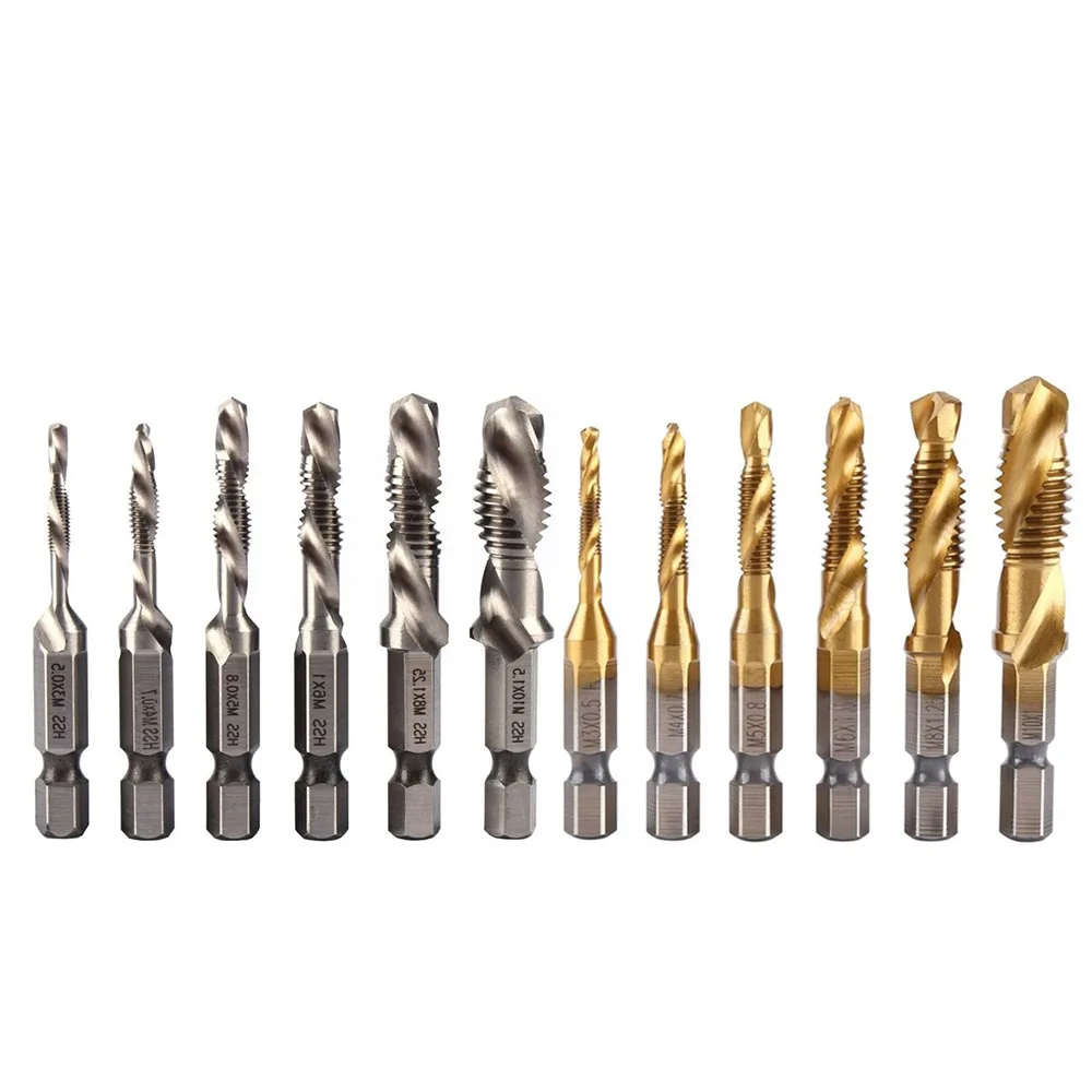 

6pcs M3-M10 Screw Tap Drill Bits Hss Taps Countersink Deburr Set Metric Combination Bit High Speed Steel 1/4 IN Hex