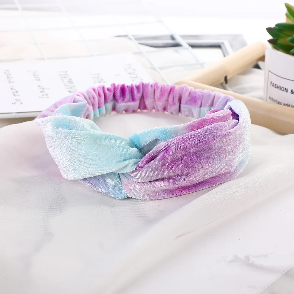 

New arrival cross soft Tie dye velvet headbands girl's cute warm headwear lady's korea vintage hair accessories