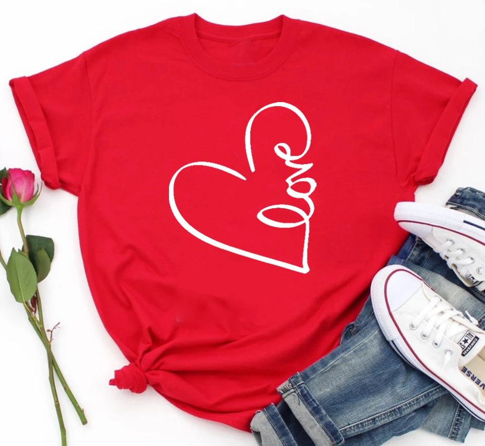 Футболка с сердечками на День святого Валентина футболка Забавные футболки