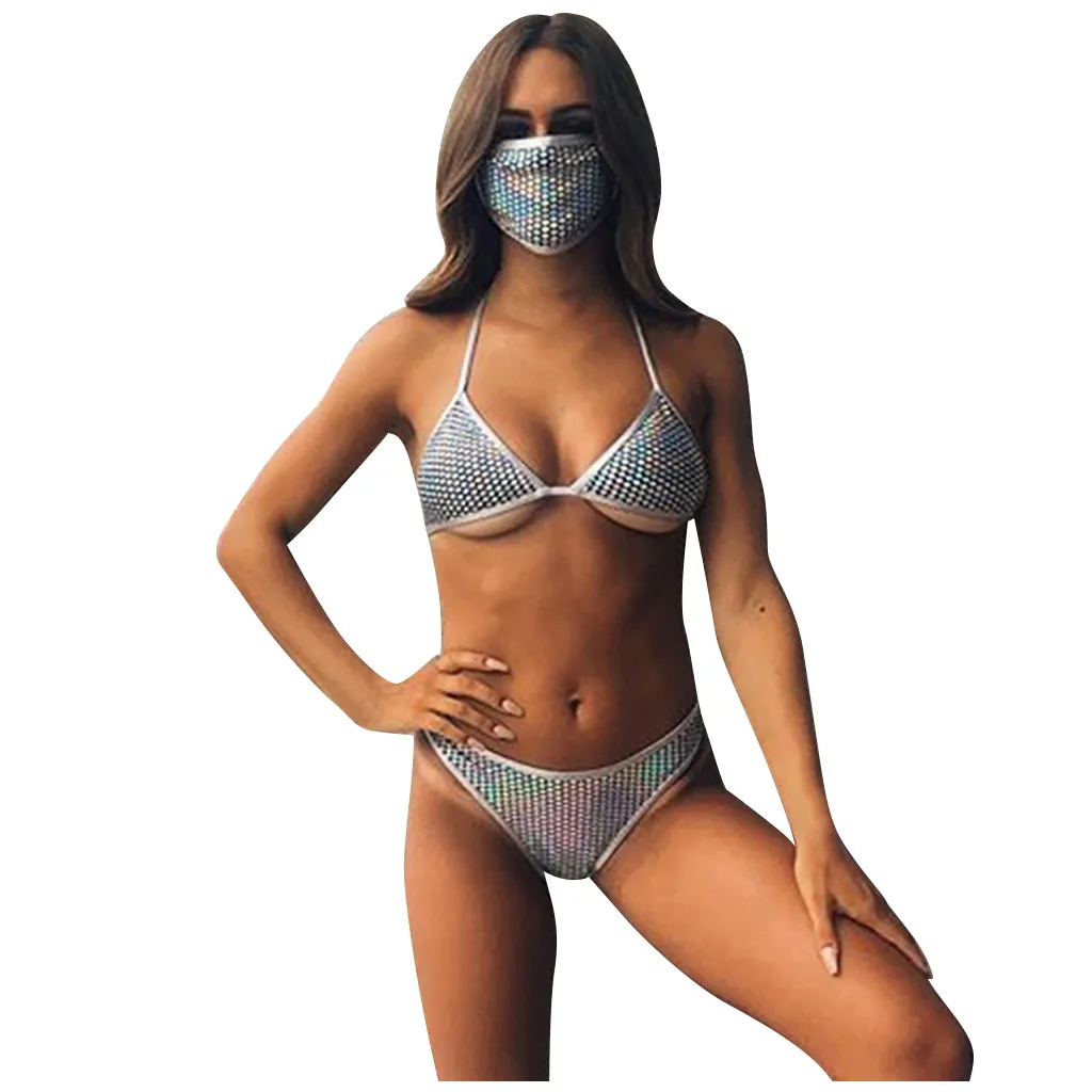 Модный комплект бикини в стиле рок блестящий женский купальник панк лоскутный