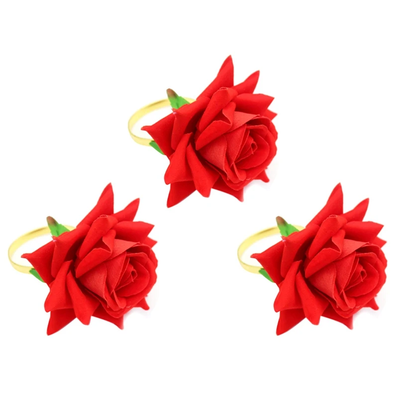 

3PCS Simulated Rose Napkin Buckles Hotel Wedding Napkin Rings Napkin Decor Valentine's Day Napkin Button