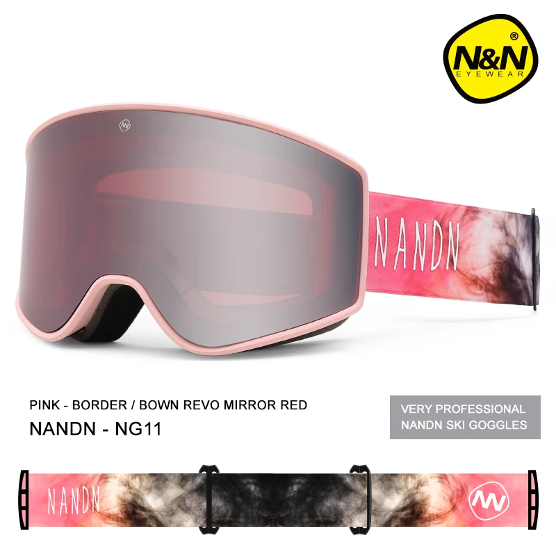 NANDN, новинка, лыжные очки, двухслойные, UV400, анти-туман, большая Лыжная маска, очки для катания на лыжах, для мужчин, женщин, для снега, сноуборда, очки - Цвет: Pink-Rose