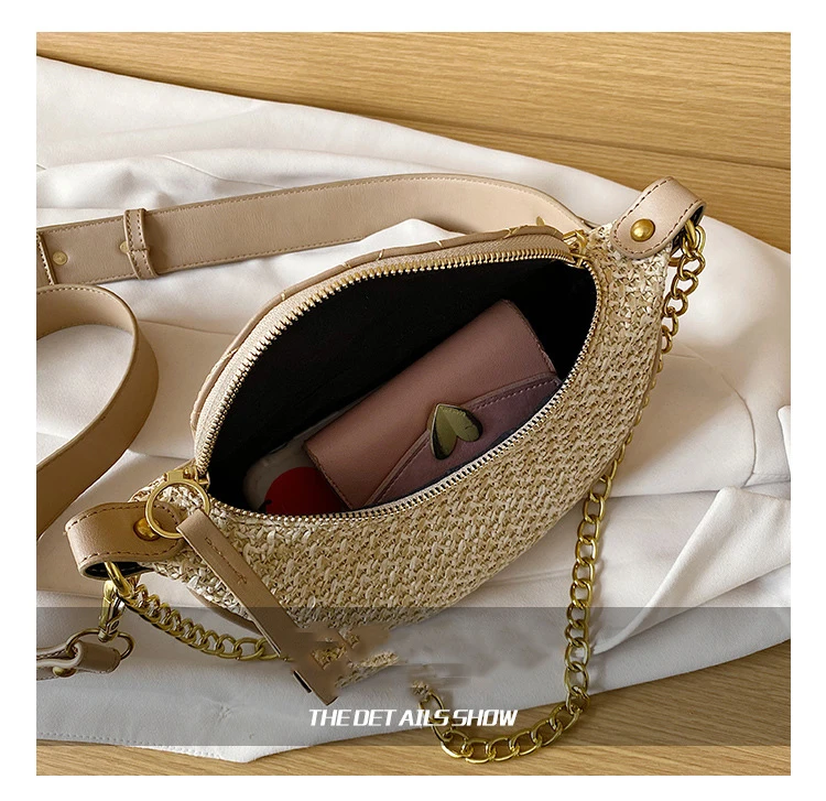Модная соломенная сумка-пельмень с цепочкой летняя сумка-мессенджер из ротанга