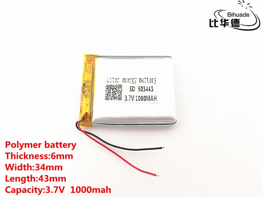 1PCS Литровая энергетическая батарея 603443 3,7 V 1000mAH 583443 полимерная литий-ионная/литий-ионная батарея для игрушек, банка питания, gps, mp3, mp4 - Цвет: 1PCS