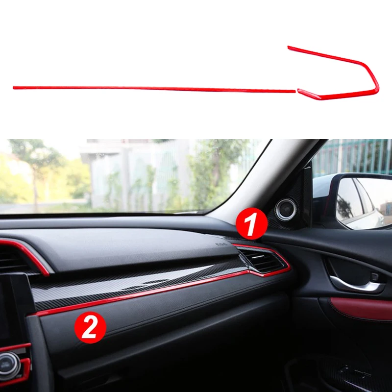 

Наклейки на приборную панель автомобильной консоли из АБС-пластика, 2 шт./компл., красные наклейки для Honda Civic 2016, 2017, 2018, 2019, 2020, LHD