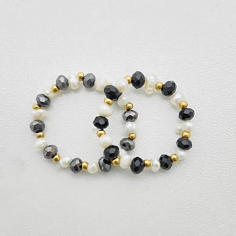 POMLEE Bohemia Colorful Natural Stone Rings for Women Irregular Pearl with Glass Stainless Steel Beads Fashion Jewelry Hot | Украшения и