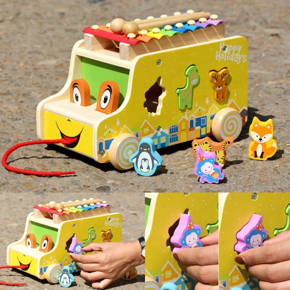 

Wooden Xylophone Music Instrument Trailer Car Shape Animal Puzzle Block Toys children musical instrument Learning Education Toy
