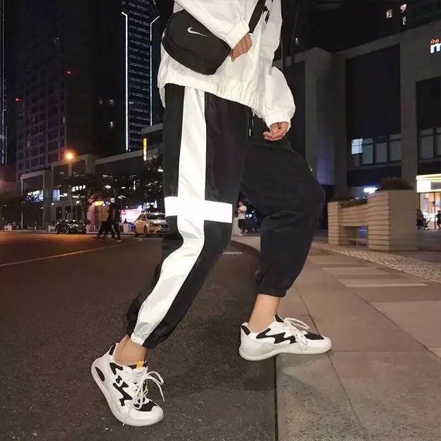 BLACK Штаны карго с карманами мужские Цветные Лоскутные Повседневные Jogger модные тактические брюки Tide Harajuku уличная - Цвет: BLACK