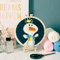 fashion cartoon pattern punch needle diy embroidery kit with hoop needlework wool work beginner sewing kits handmade decor gift