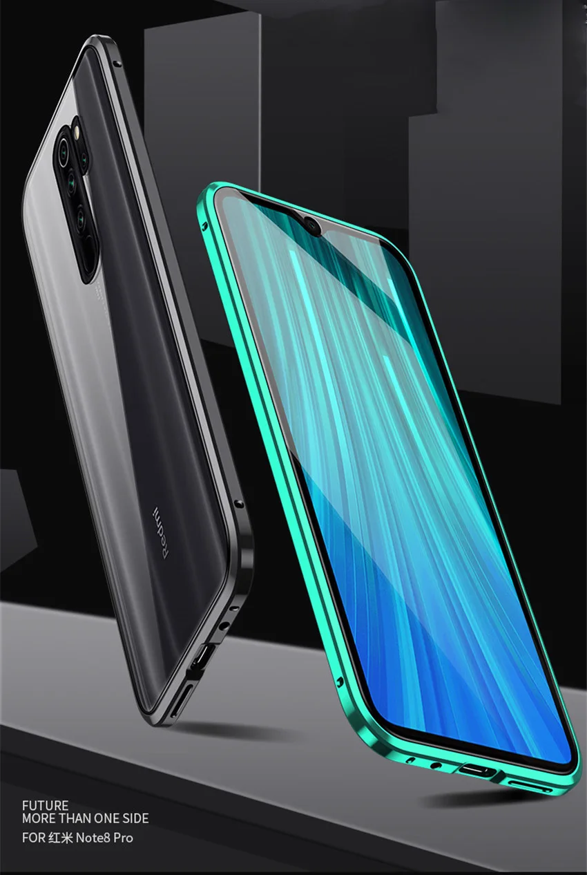 Магнитный чехол R-just с полным корпусом для Xiaomi Redmi Note 8, металлический закаленное стекло, задняя крышка для Xiaomi Redmi Note 8 Pro, чехол