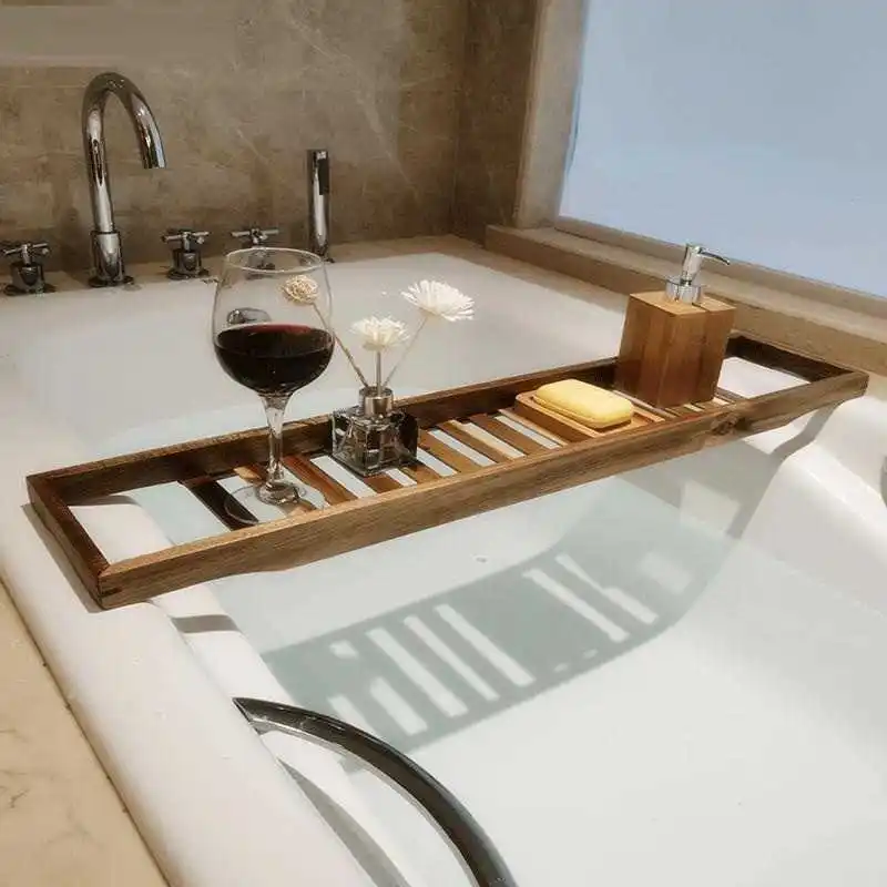 

Bar De Bain for a Book Holder Wine Accessoires Bamboo Storage Bathroom Tub Tray Bathtub Plateau Tablette Baignoire Bath Frame