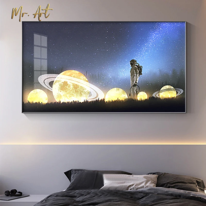 

Nordic Astronaut Canvas Painting Luminous Planet Poster Print Decoration Picture for Living Room Children Room Modern Home Decor