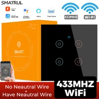 smatrul tuya smart wifi touch wall wireless switch no neutral wire required 1234gang light 220v rf 433 for google home alexa