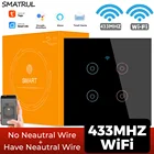 Настенный смарт-выключатель SMATRUL Tuya, Wi-Fi, сенсорный, беспроводной, не требуется нейтральный провод, 1234 лампы, 220 В, RF 433, для Google Home, Alexa