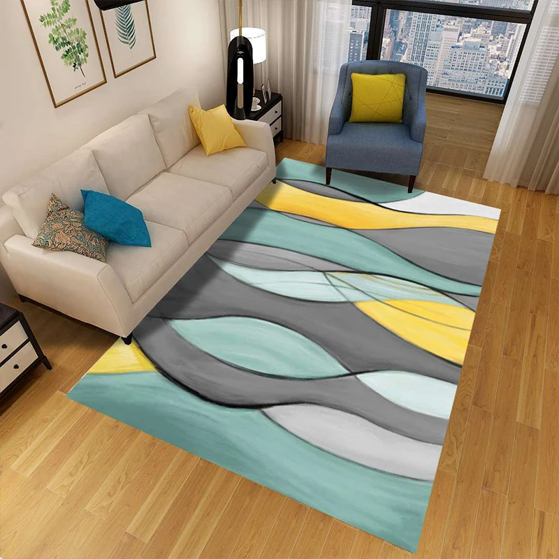 

Geometric Wavy Stripes Printed Carpets For Bedroom Anti-Slip Washable Large Rugs Living Room Bedside Decor Carpet Sofa Floor Mat