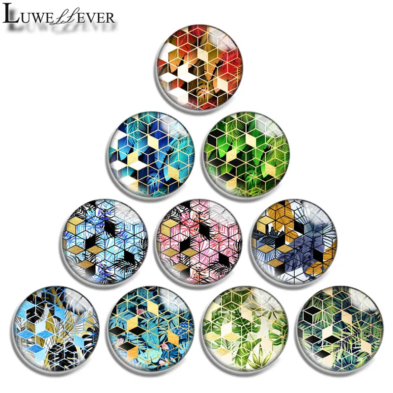 

10mm 12mm 16mm 20mm 25mm 30mm 664 Plant Geometry Mix Round Glass Cabochon Jewelry Finding 18mm Snap Button Charm Bracelet