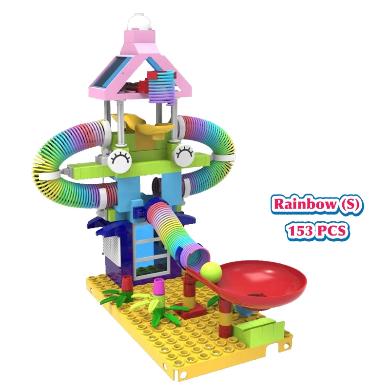 Детские блестящие 65-203 шт мраморные беговые дорожки Duplo DIY блоки игрушки строительные блоки весенние горки для детей мальчик девочка подарок на день рождения - Цвет: rainbow(s)