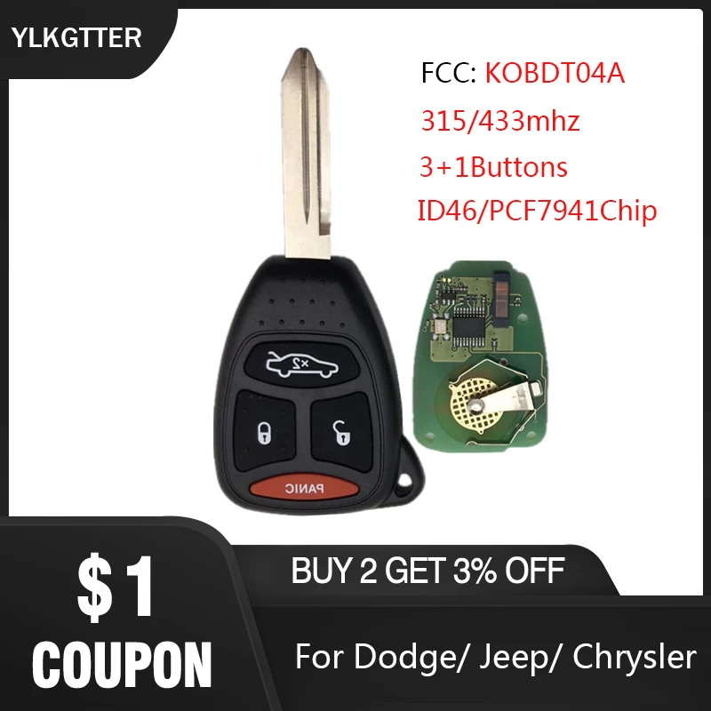 YLKGTTER 433 МГц 3 + 1 кнопки дистанционного ключа для Dodge Dakota Durango зарядное устройство Jeep