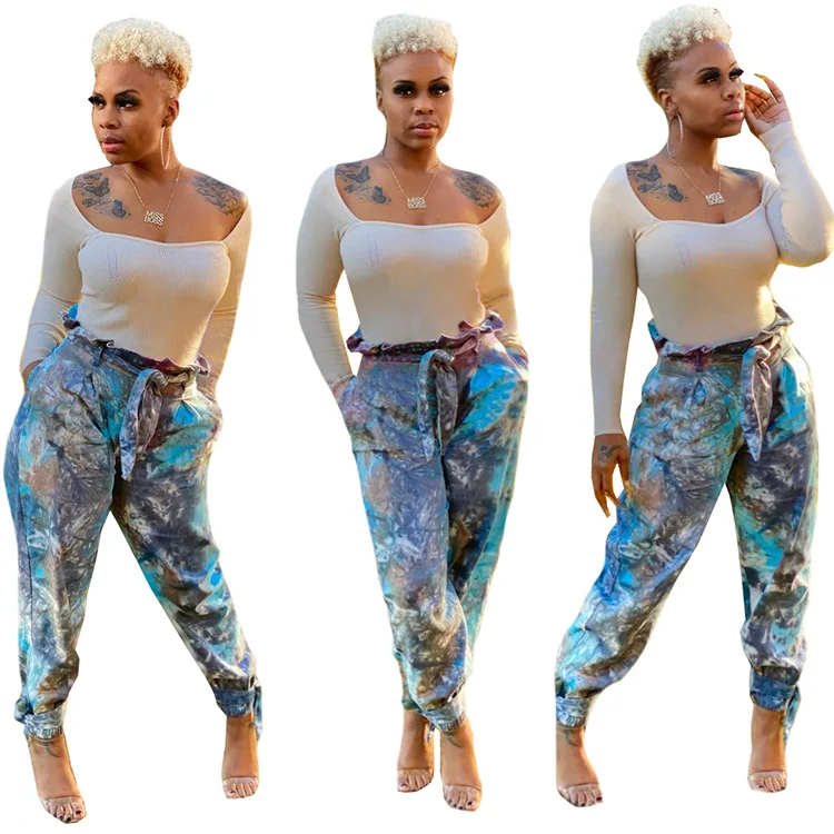 

Осенние модные спортивные брюки с высокой талией и принтом, женские повседневные штаны-шаровары для бега, Капри с карманами, длинные брюки для бега, женская уличная одежда