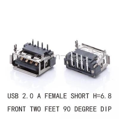 

10PCS USB 2.0 AF Connector Female (Short Body) USB Jack 2.0 Charging Socket Front 2feet 90Degree DIP H=6.8mm