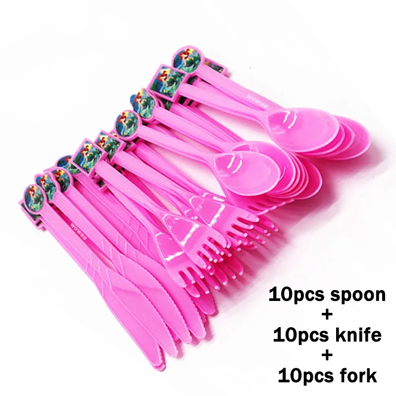 10Spoon10Fork10Knive Маленькая скатерть с русалкой, украшение на день рождения, 108x180 см, вечерние платья в стиле Диснея для мальчиков и девочек, детские вечерние принадлежности - Цвет: 10Spoon10Fork10Knive