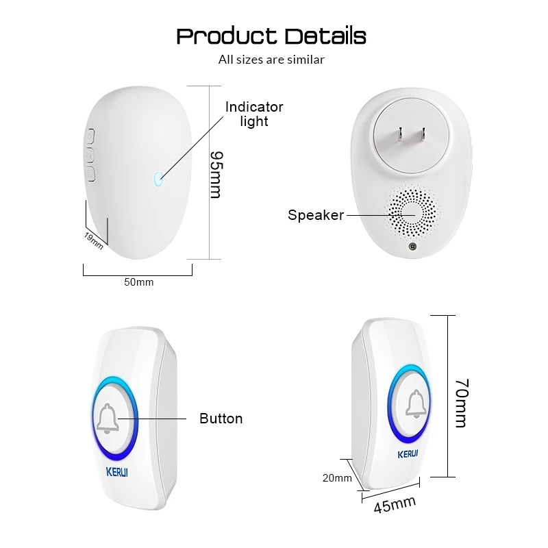 Беспроводной дверной звонок KERUI M521 433 МГц 57 песен 4 уровня громкости|Дверной