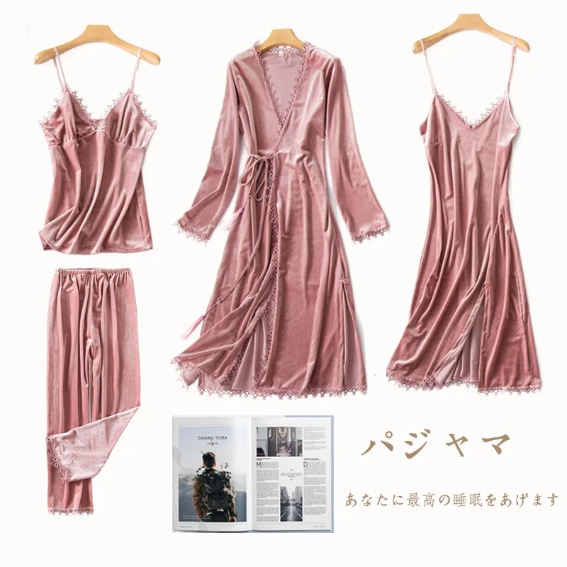 Женский бархатный пижамный комплект Daeyard теплая пижама на осень и зиму 4 шт. для