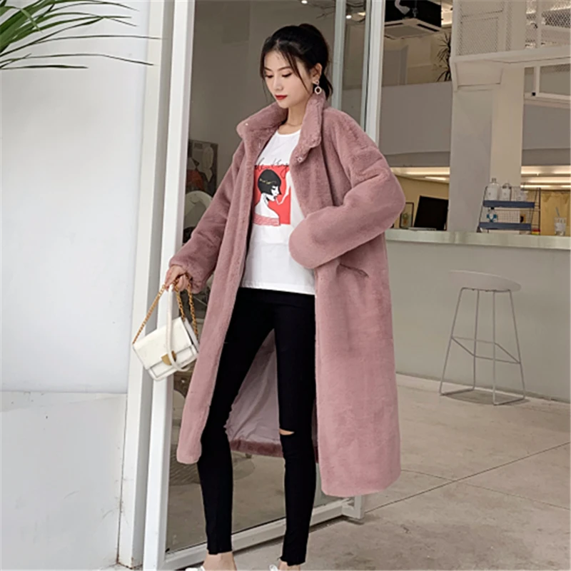 Женская длинная куртка из искусственного меха свободная Толстая теплая норки в