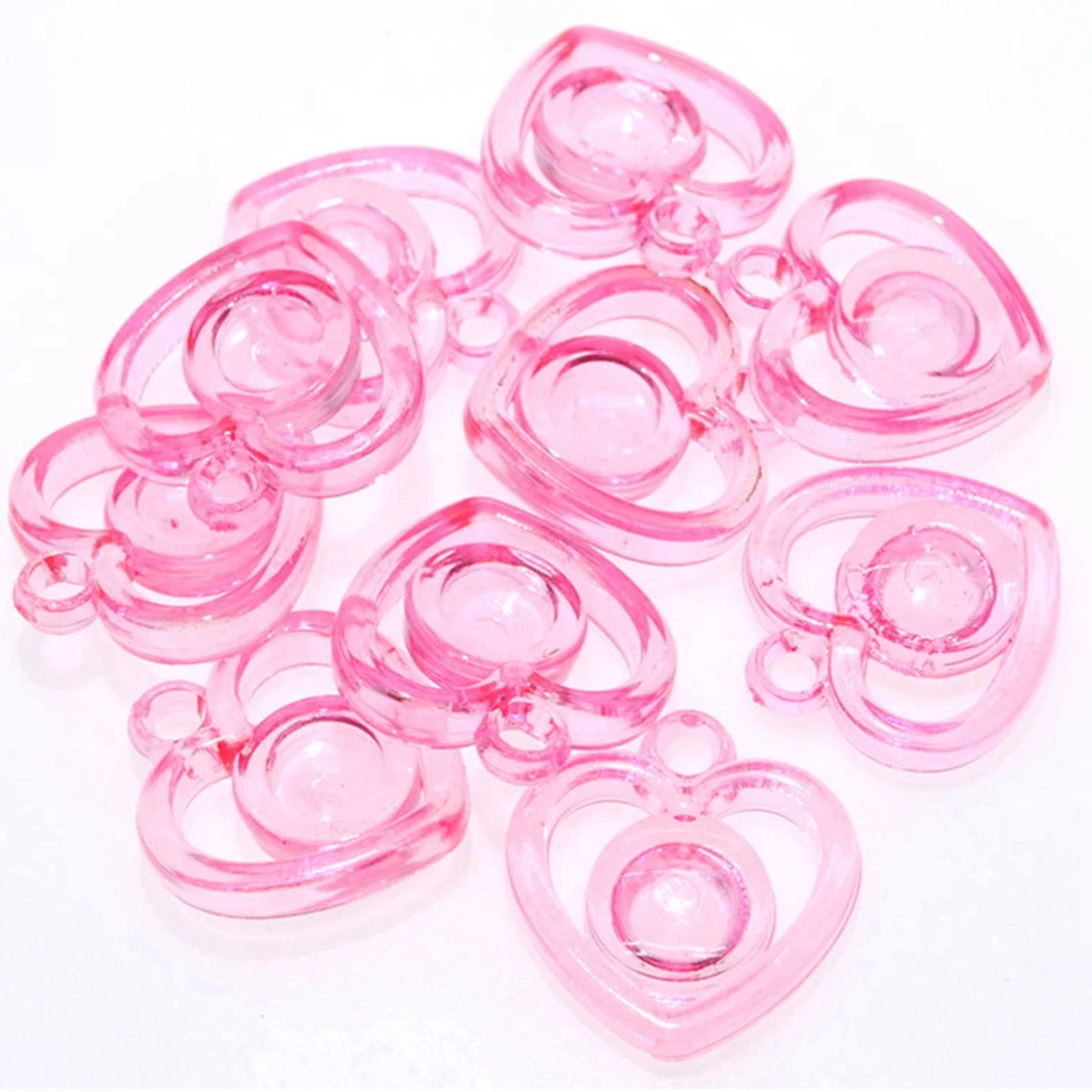 50 разноцветный Прозрачный Акриловые Полые Подвески-шармы в форме сердца 22 мм