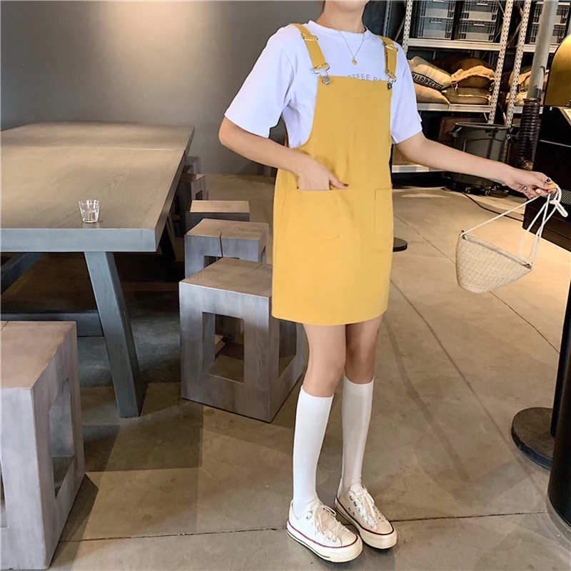 Woman's Denim Overalls Solid Color Black Korean Preppy Style Fashion Jumpsuits Denim Dress Strap Skirt Summer Women Overalls