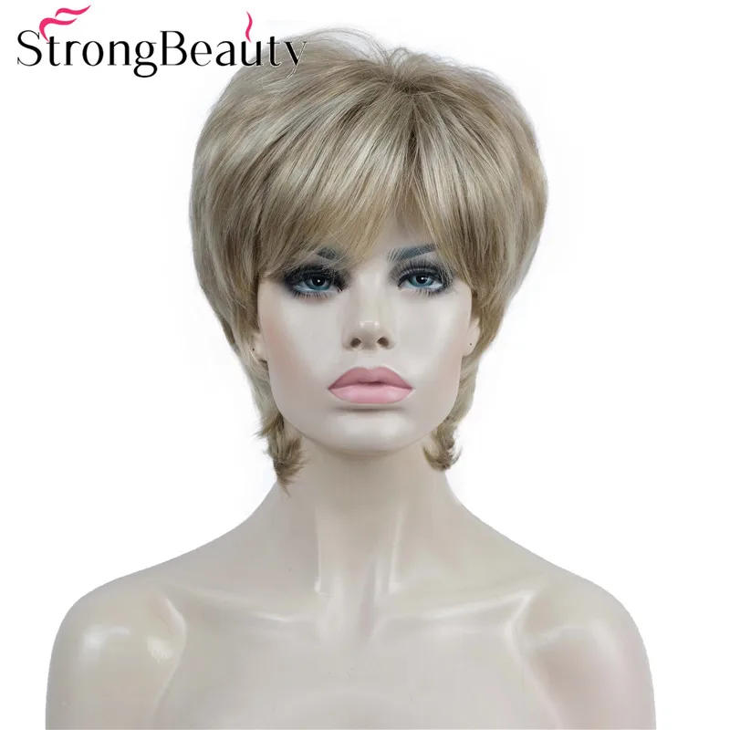 StrongBeauty короткие прямые парики синтетические волосы светлые серебристые