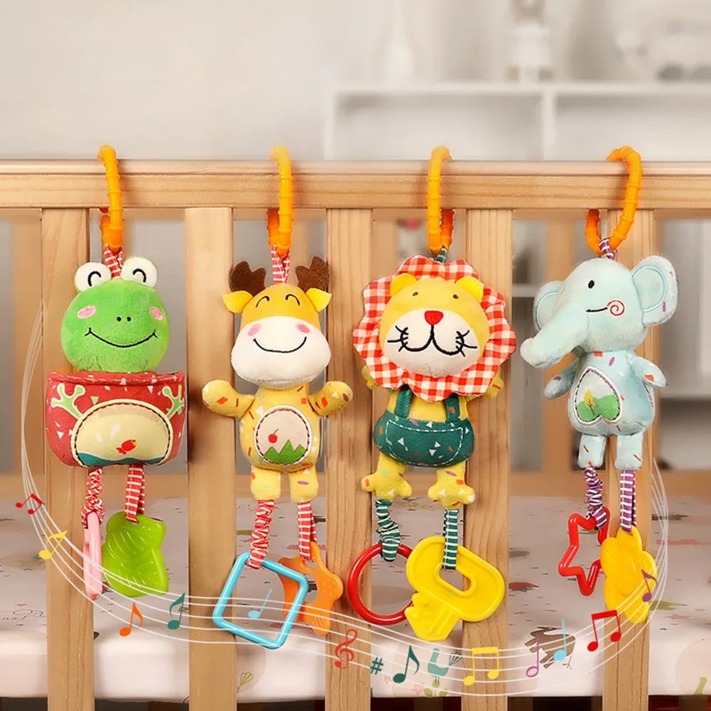 

4pcs Baby Plush Toy Teether Wind Chimes Bed Bell Pendant Appease Toy Crib Accessories Handbell Cartoon Rattle Mobile Toys