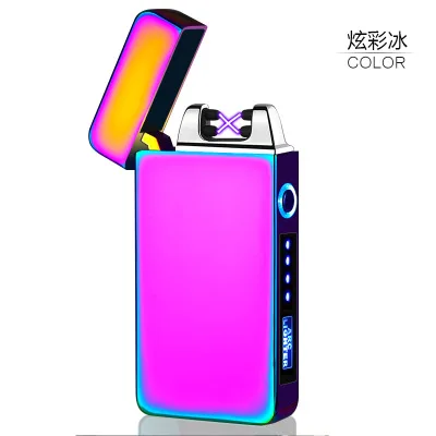 Color Rainbow Двойной Arc USB Зажигалка перезаряжаемая Электронная зажигалка светодиодный экран сигаретная плазма дисплей питания импульсная электронная зажигалка - Цвет: Color Rainbow