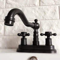black oil rubbed bronze double handle 4 centerset 2 holes bathroom basin sink faucet mixer tap lhg073