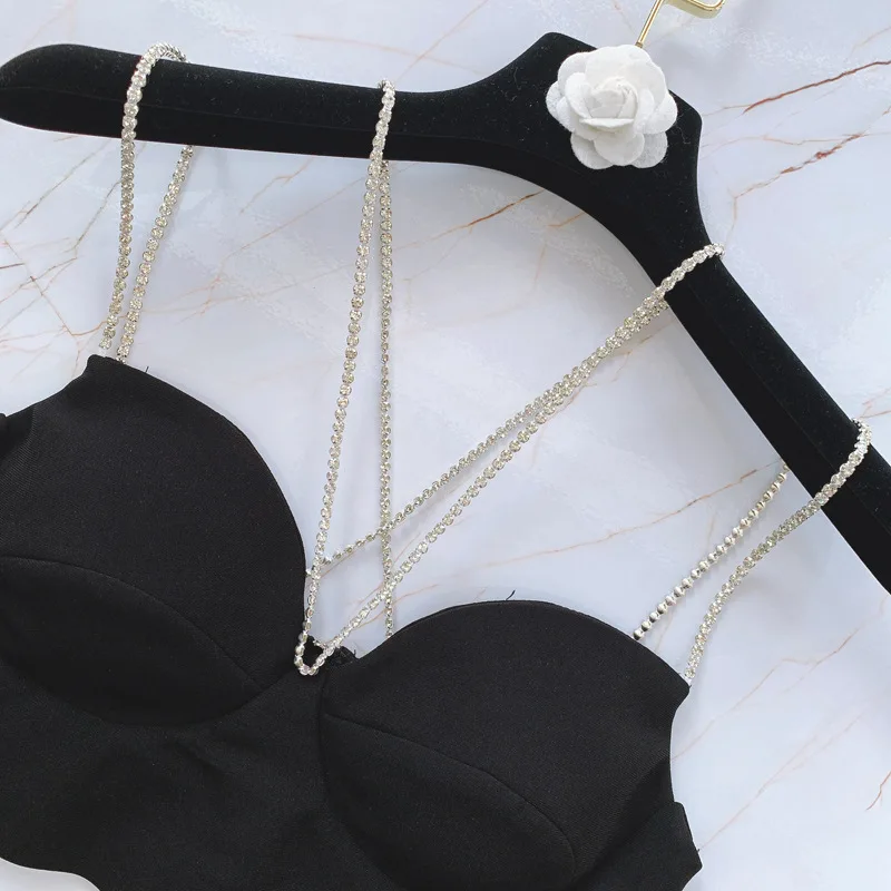 2021 женские сексуальные черные топы на бретельках Стразы летние майки | Женская