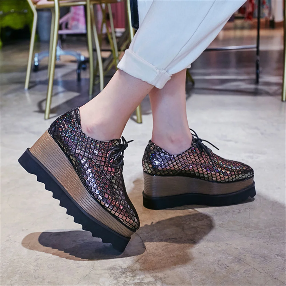 

BONJOMARISA Genuine Leather Pointed Toe Snake Print Lace Up women's Sneakers Comfy Walking Daily Office Spring Summer Shoes