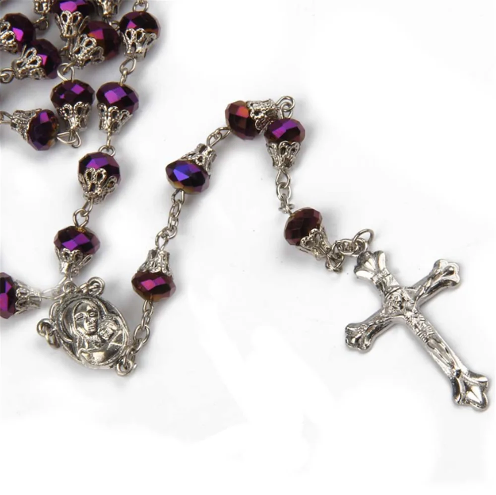 

Fashion Crystal Christian Catholic Cross Virgin Holy Christ Pendant Necklace For Men Women Rosary Necklace Prayer Beaded Jewelry