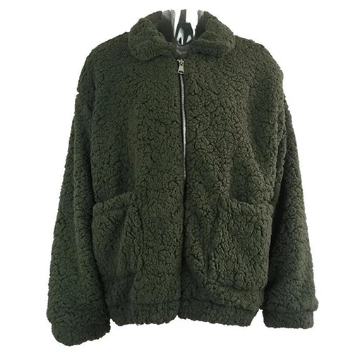 Dark Green GareMay из искусственного меха пальто Для женщин осень-зима теплый мягкий молния Меховая куртка Женская Плюшевые пальто карман Повседневное Teddy Bear пальто - Цвет: Dark Green