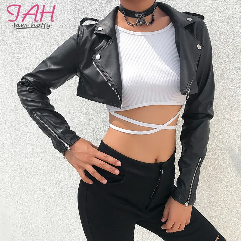 Укороченная куртка Iamhotty из черной искусственной кожи уличная одежда в стиле панк