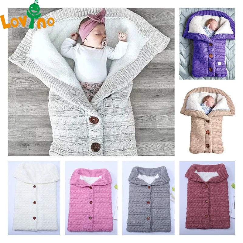 

Зимний теплый спальный мешок для новорожденных, вязаный Пеленальный мешок с пуговицами для новорожденных, Пеленальный мешок для детской ко...