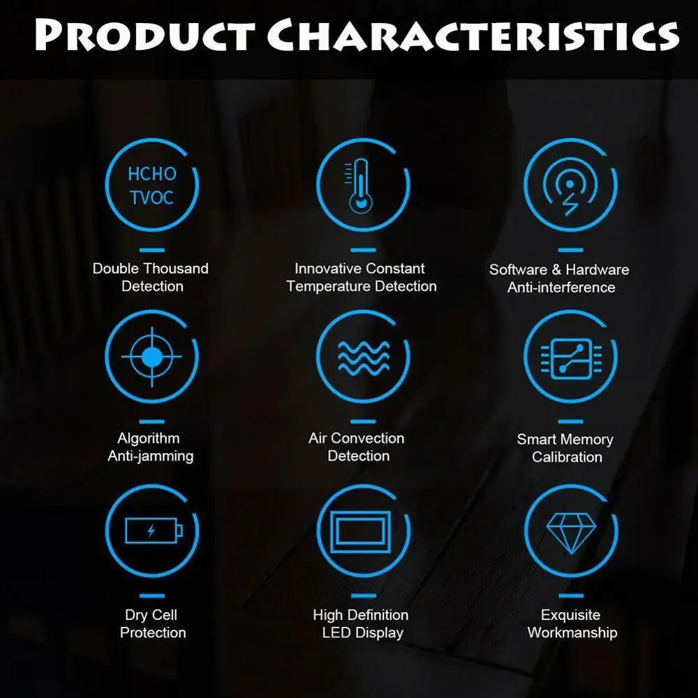 

Air Quality Monitor Hcho Tvoc Pm2.5 Pm10 Formaldehyde Detector Digital Accurate 3d Display Monitor Home Test Tester Home Co N2E4