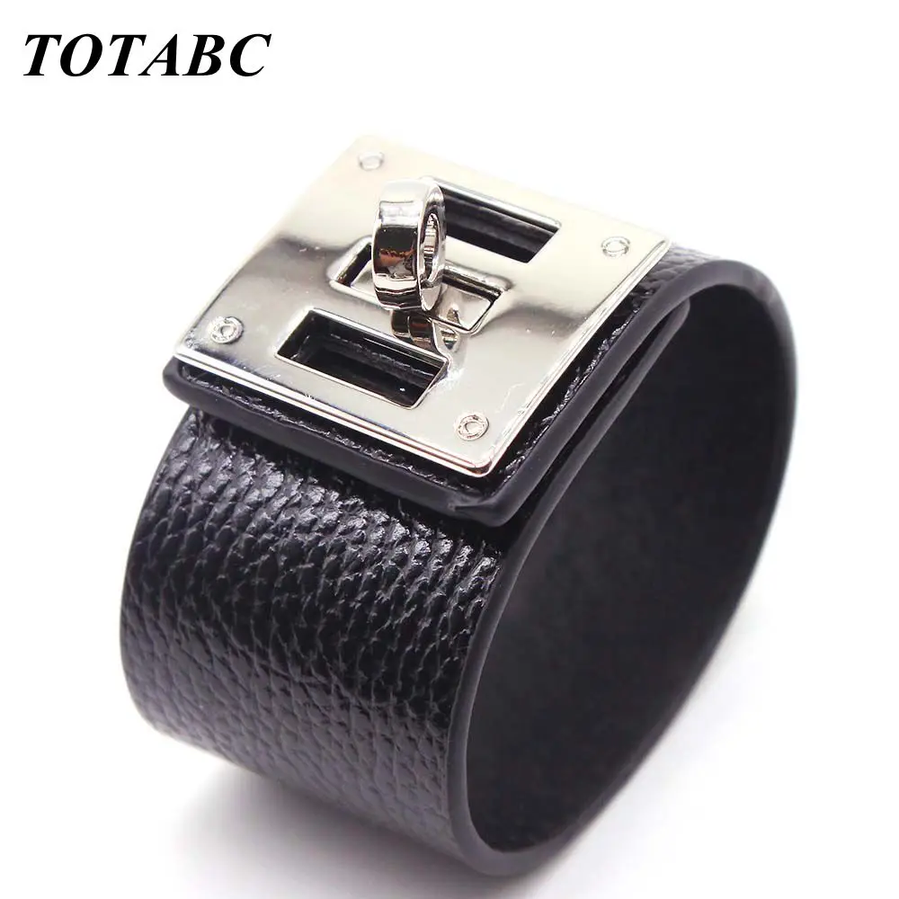 

2020 European Fashion Punk Wide Leather Bracelets & Bangles for Women Cuff Bracelet Statement Jewelry Valentines Gift