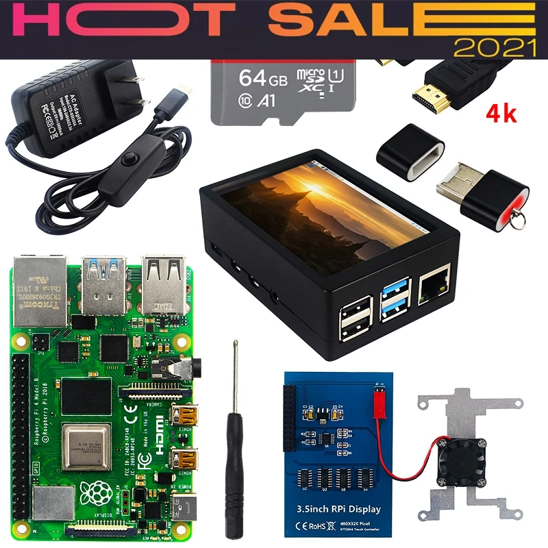 Verkauf 4 Modell B Kit 2gb/4gb/8gb Ram + Sd Karte + Fall + Kühlung Fan + 4k Hd Video Kabel + Netzteil Für 4b